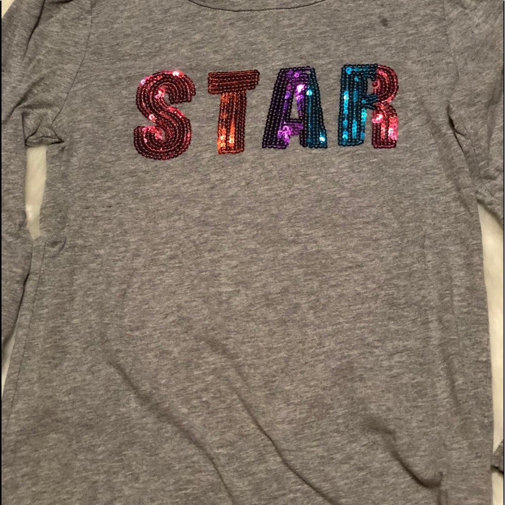 Gray Tee-shirt Long Sleeve STAR in colored sequins